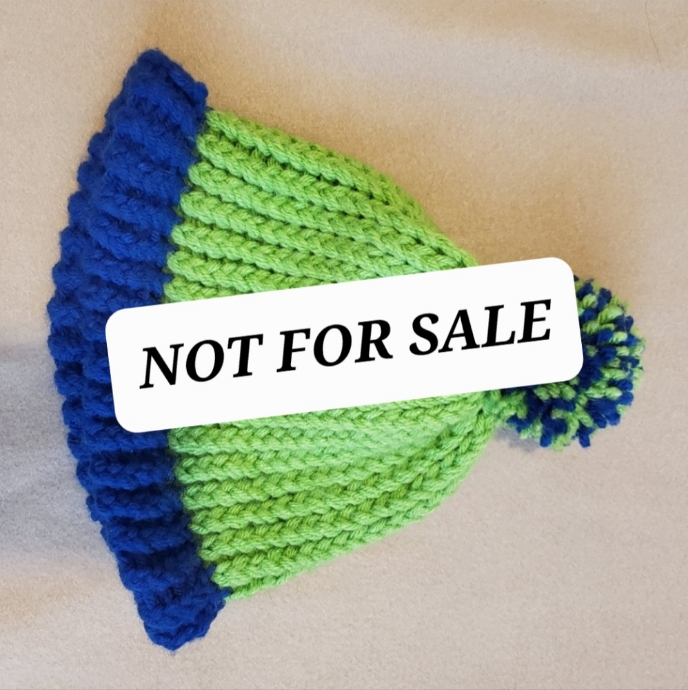 Handmade crocheted blue & green hat! Seahawks💙💚